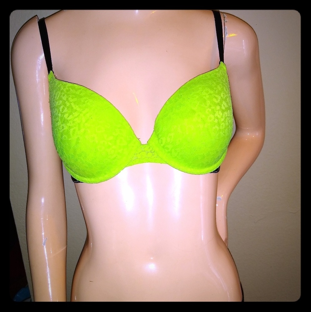 PINK Neon Green Push up Bra